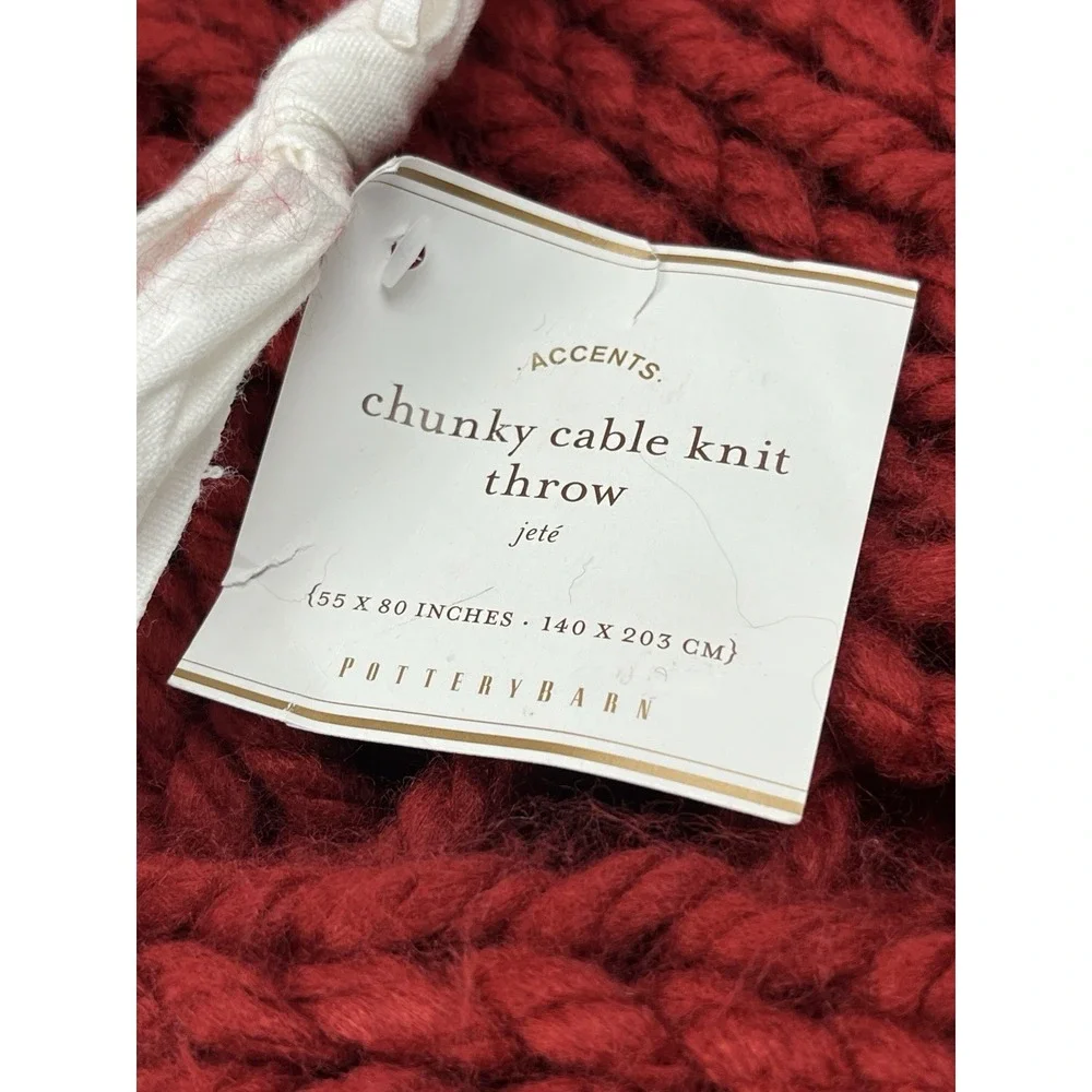 Pottery Barn Chunky Cable Knit Throw Blanket Red 55 x 80 -Very Thick & Heavy NEW